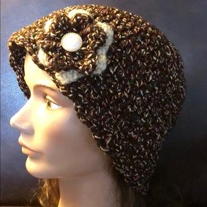 Ladies floppy winter hat flower beanie New hand crochet by me #351